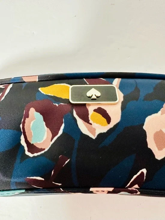 Kate Spade Pencil/Makeup/Change Bag Navy BLK Beige Abstract Flowers NWT - Picture 3 of 9